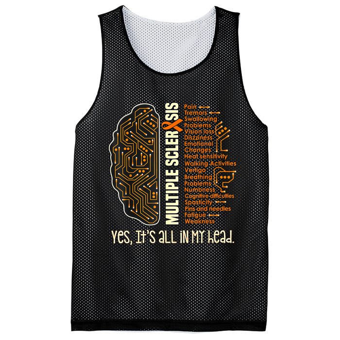 Yes It's All In My Head Multiple Sclerosis Ribbon Brain Mesh Reversible Basketball Jersey Tank