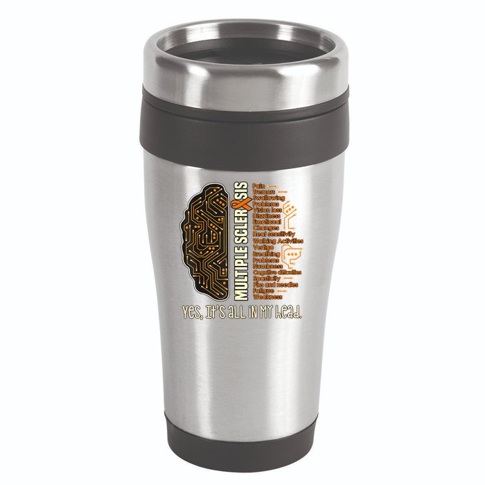 Yes It's All In My Head Multiple Sclerosis Ribbon Brain 16oz Travel Tumbler