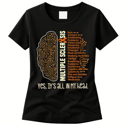 Yes It's All In My Head Multiple Sclerosis Ribbon Brain Womens T-Shirt