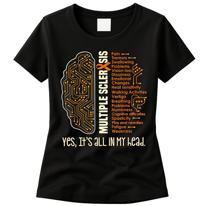Yes It's All In My Head Multiple Sclerosis Ribbon Brain Womens T-Shirt