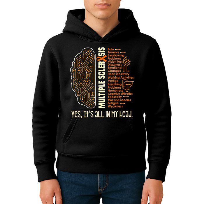 Yes It's All In My Head Multiple Sclerosis Ribbon Brain Kids Hoodie