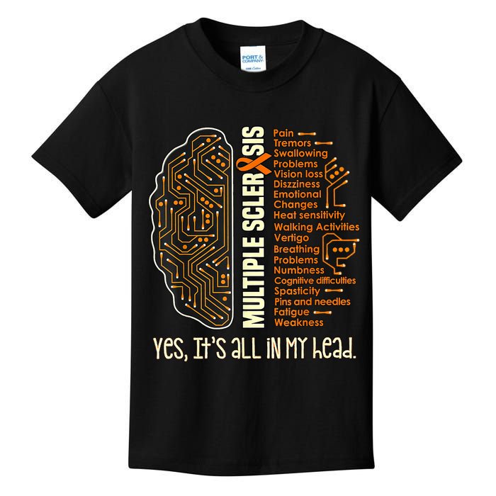Yes It's All In My Head Multiple Sclerosis Ribbon Brain Kids T-Shirt