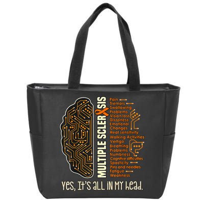 Yes It's All In My Head Multiple Sclerosis Ribbon Brain Zip Tote Bag