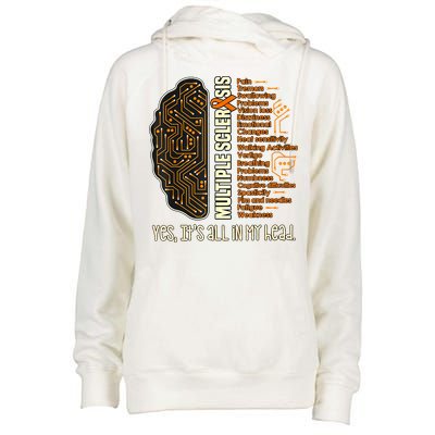Yes It's All In My Head Multiple Sclerosis Ribbon Brain Womens Funnel Neck Pullover Hood