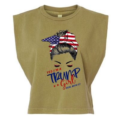 Yes IM A Trump Girl Deal With It Messy Bun Funny Trump 2024 Garment-Dyed Women's Muscle Tee