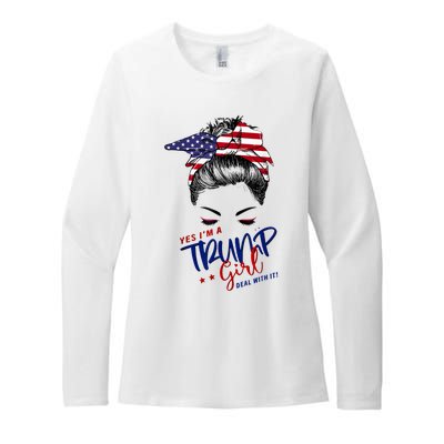 Yes IM A Trump Girl Deal With It Messy Bun Funny Trump 2024 Womens CVC Long Sleeve Shirt