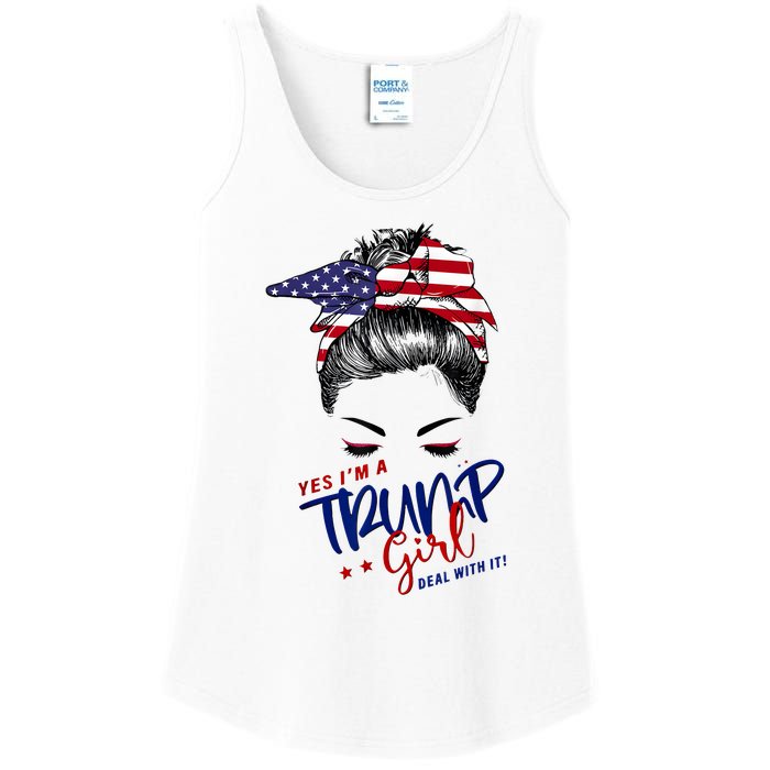 Yes IM A Trump Girl Deal With It Messy Bun Funny Trump 2024 Ladies Essential Tank