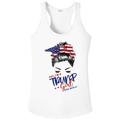 Yes IM A Trump Girl Deal With It Messy Bun Funny Trump 2024 Ladies PosiCharge Competitor Racerback Tank