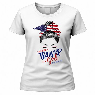 Yes IM A Trump Girl Deal With It Messy Bun Funny Trump 2024 Women's T-Shirt