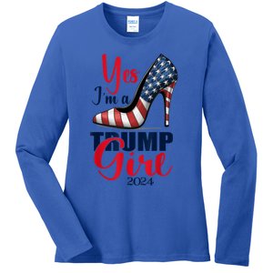 Yes IM A Trump Stilettos High Heel Us Flag Trump 2024 Gift Ladies Long Sleeve Shirt