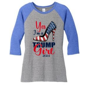 Yes IM A Trump Stilettos High Heel Us Flag Trump 2024 Gift Women's Tri-Blend 3/4-Sleeve Raglan Shirt