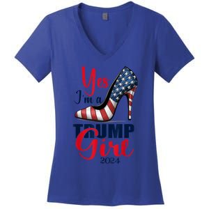 Yes IM A Trump Stilettos High Heel Us Flag Trump 2024 Gift Women's V-Neck T-Shirt