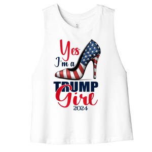 Yes IM A Trump Stilettos High Heel Us Flag Trump 2024 Gift Women's Racerback Cropped Tank