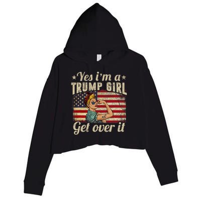 Yes IM A Trump Girl Get Over It Us Flag Crop Fleece Hoodie