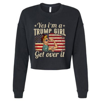 Yes IM A Trump Girl Get Over It Us Flag Cropped Pullover Crew