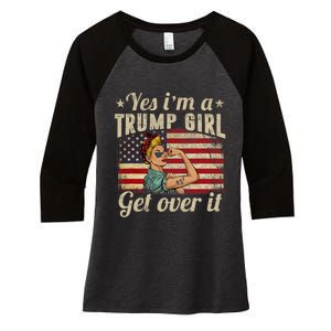 Yes IM A Trump Girl Get Over It Us Flag Women's Tri-Blend 3/4-Sleeve Raglan Shirt