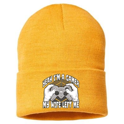 Yeah I'm A Gamer My Wife Left Funny Sustainable Knit Beanie