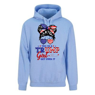 Yes IM A Trump Girl Get Over It Messy Bun Hair Trump 2024 Unisex Surf Hoodie