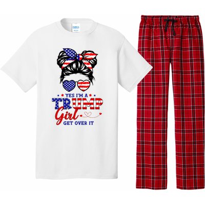 Yes IM A Trump Girl Get Over It Messy Bun Hair Trump 2024 Pajama Set