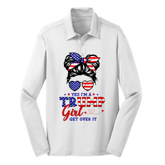 Yes IM A Trump Girl Get Over It Messy Bun Hair Trump 2024 Silk Touch Performance Long Sleeve Polo