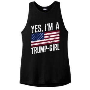 Yes IM A Trump American Flag Gift Ladies PosiCharge Tri-Blend Wicking Tank