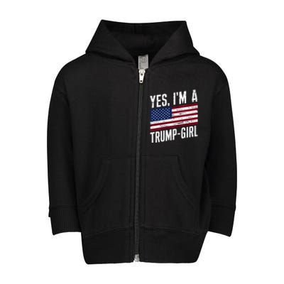 Yes IM A Trump American Flag Gift Toddler Zip Fleece Hoodie