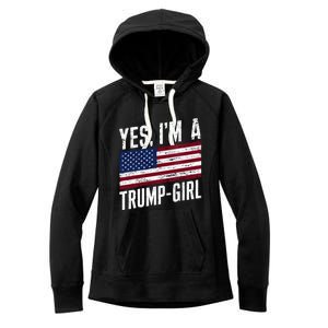 Yes IM A Trump American Flag Gift Women's Fleece Hoodie