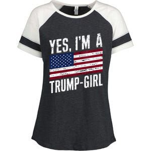 Yes IM A Trump American Flag Gift Enza Ladies Jersey Colorblock Tee