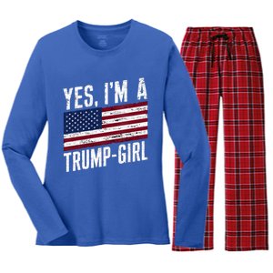 Yes IM A Trump American Flag Gift Women's Long Sleeve Flannel Pajama Set 