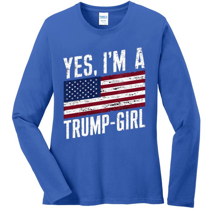 Yes IM A Trump American Flag Gift Ladies Long Sleeve Shirt