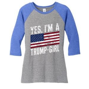 Yes IM A Trump American Flag Gift Women's Tri-Blend 3/4-Sleeve Raglan Shirt