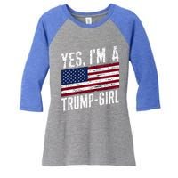 Yes IM A Trump American Flag Gift Women's Tri-Blend 3/4-Sleeve Raglan Shirt