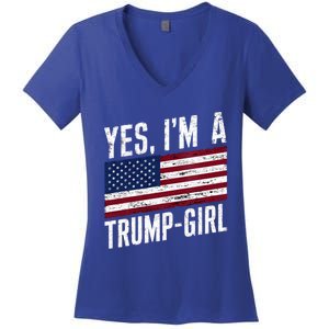 Yes IM A Trump American Flag Gift Women's V-Neck T-Shirt