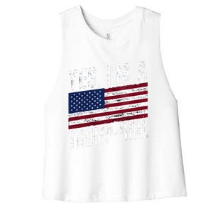 Yes IM A Trump American Flag Gift Women's Racerback Cropped Tank