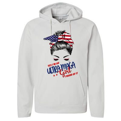 Yes IM An Ultra Maga Girl Proud Of It Bunny Hair Us Flag Performance Fleece Hoodie