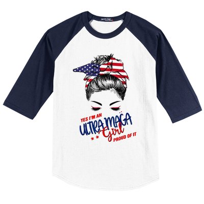 Yes IM An Ultra Maga Girl Proud Of It Bunny Hair Us Flag Baseball Sleeve Shirt