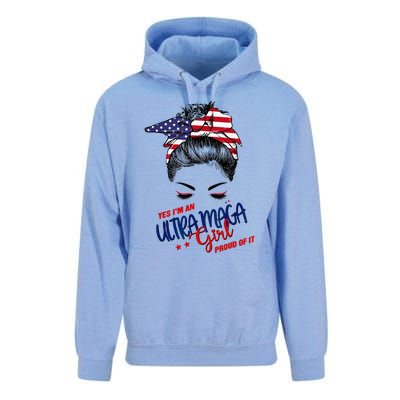 Yes IM An Ultra Maga Girl Proud Of It Bunny Hair Us Flag Unisex Surf Hoodie