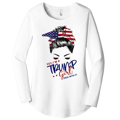 Yes IM A Trump Girl Deal With It Messy Bun Women's Perfect Tri Tunic Long Sleeve Shirt