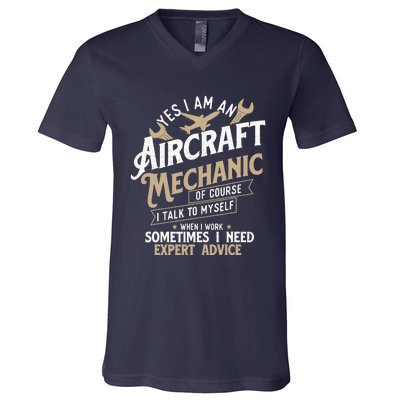 Yes I Am An Aircraft Mechanic Airplane Aviation Technician V-Neck T-Shirt