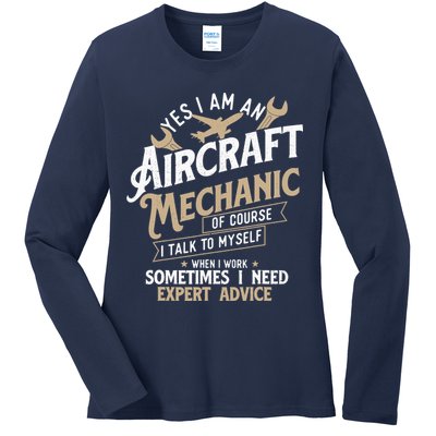 Yes I Am An Aircraft Mechanic Airplane Aviation Technician Ladies Long Sleeve Shirt