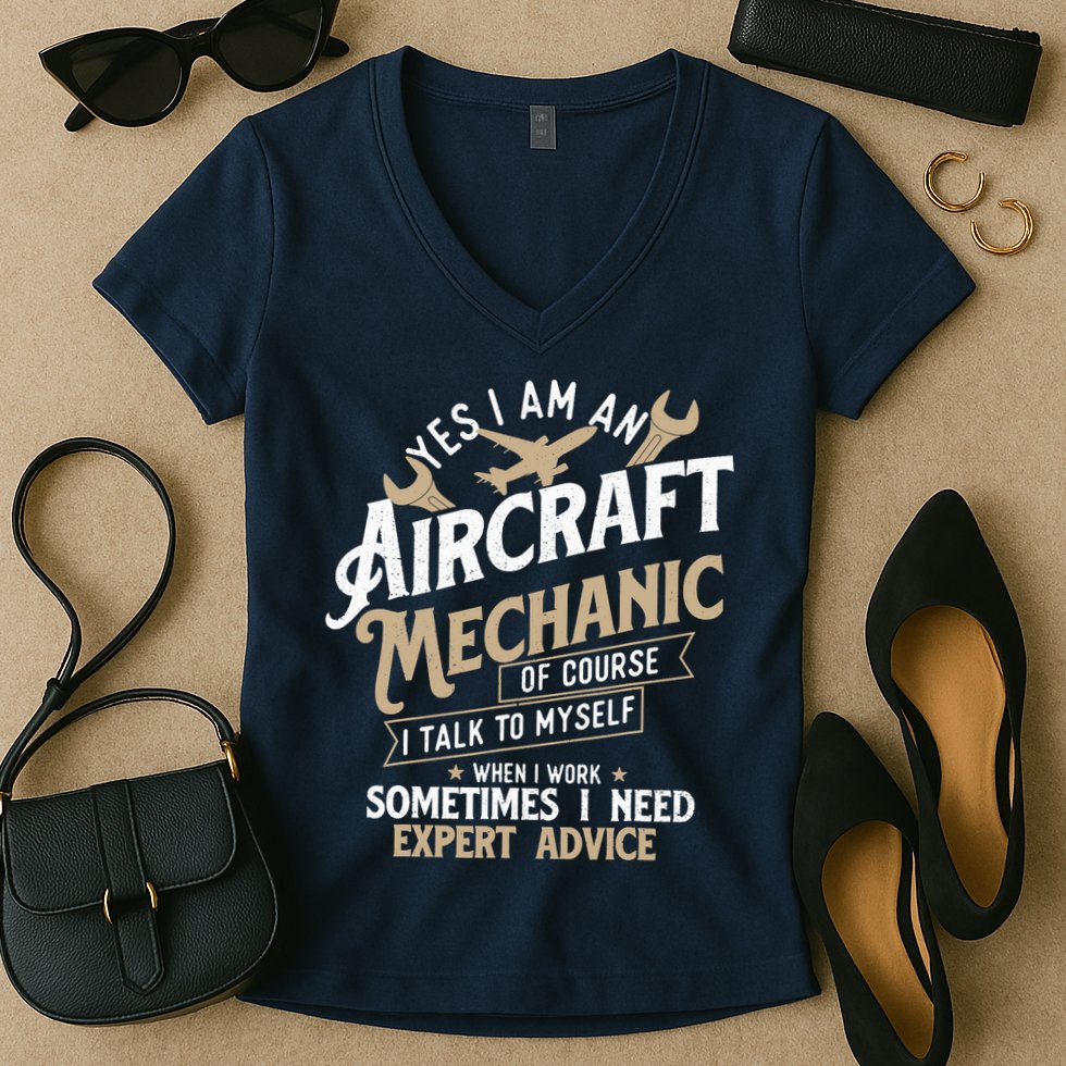 Yes I Am An Aircraft Mechanic Airplane Aviation Technician Women's V-Neck T-Shirt