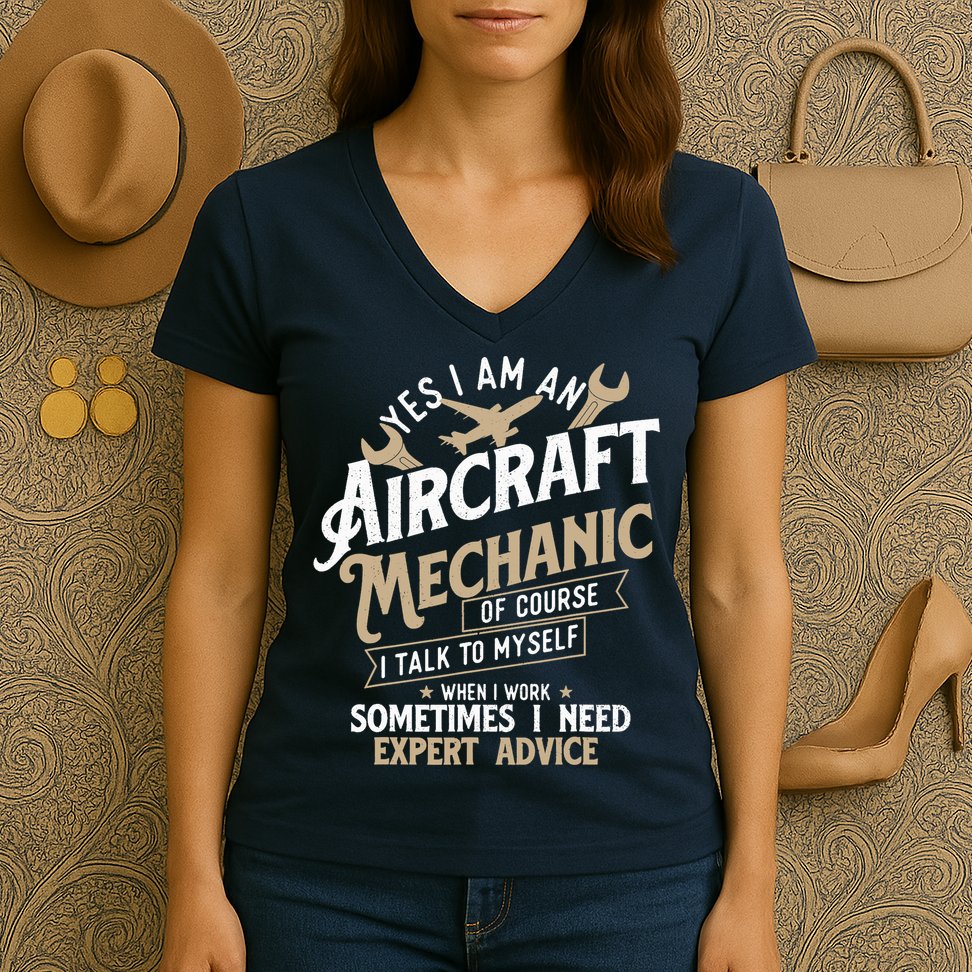 Yes I Am An Aircraft Mechanic Airplane Aviation Technician Women's V-Neck T-Shirt