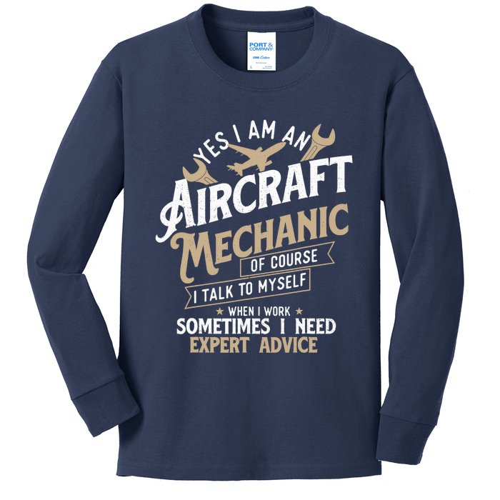 Yes I Am An Aircraft Mechanic Airplane Aviation Technician Kids Long Sleeve Shirt