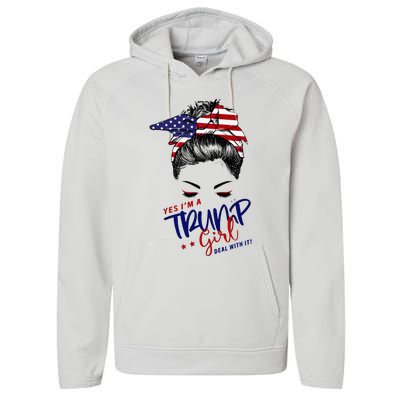 Yes IM A Trump Girl Deal With It Messy Bun Performance Fleece Hoodie