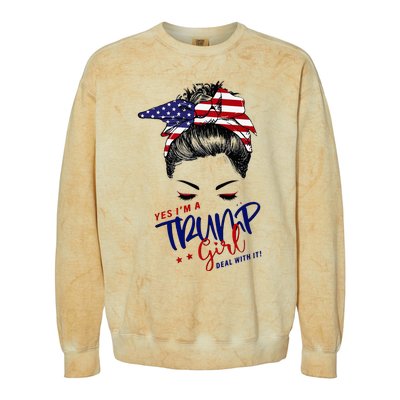 Yes IM A Trump Girl Deal With It Messy Bun Colorblast Crewneck Sweatshirt