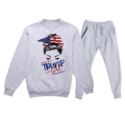 Yes IM A Trump Girl Deal With It Messy Bun Premium Crewneck Sweatsuit Set