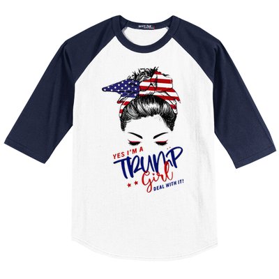 Yes IM A Trump Girl Deal With It Messy Bun Baseball Sleeve Shirt