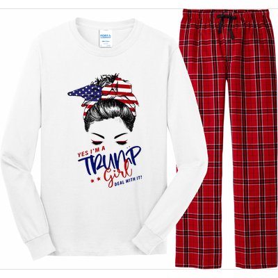 Yes IM A Trump Girl Deal With It Messy Bun Long Sleeve Pajama Set