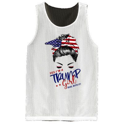 Yes IM A Trump Girl Deal With It Messy Bun Mesh Reversible Basketball Jersey Tank