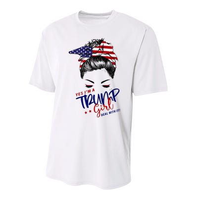 Yes IM A Trump Girl Deal With It Messy Bun Performance Sprint T-Shirt